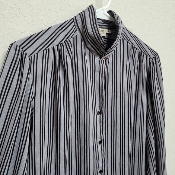 Vintage Blouse Nordstrom Womens Large 80s Vertical Stripe Office Business Casual - Picture 10 of 13